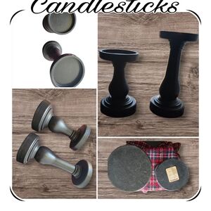 Candlesticks~Set Of 2, Elegant Black Wooden Candlesticks~EUC